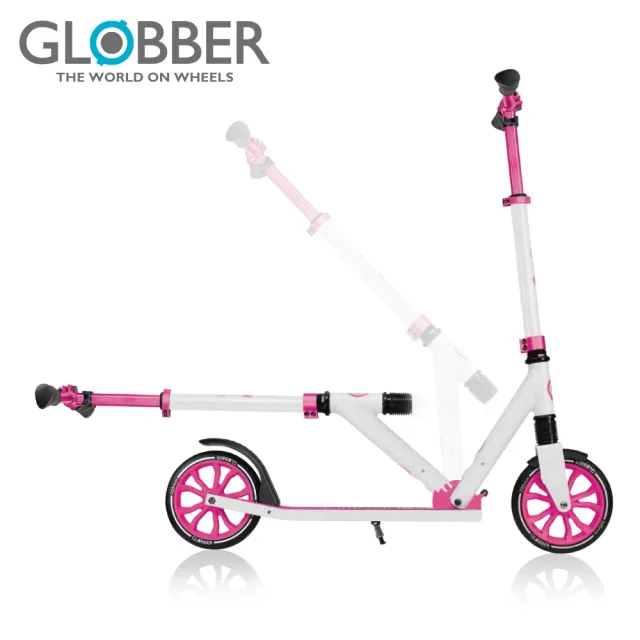 【GLOBBER 哥輪步】官方直營 法國 NL 205 青少年/成人折疊滑板車-白粉(2輪滑板車、側柱、大輪徑)
