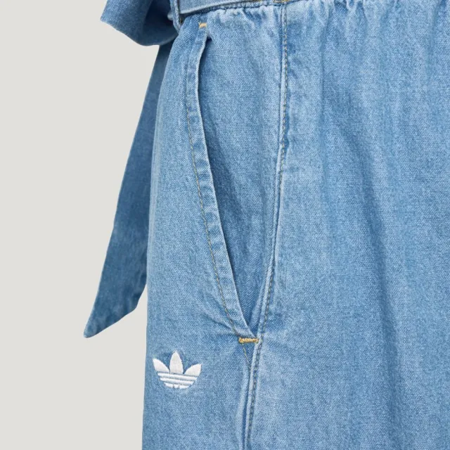 【adidas 愛迪達】丹寧短褲 LF4604 女款ORIGINALS綁帶寬鬆休閒牛仔短褲