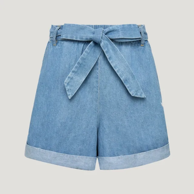 【adidas 愛迪達】丹寧短褲 LF4604 女款ORIGINALS綁帶寬鬆休閒牛仔短褲
