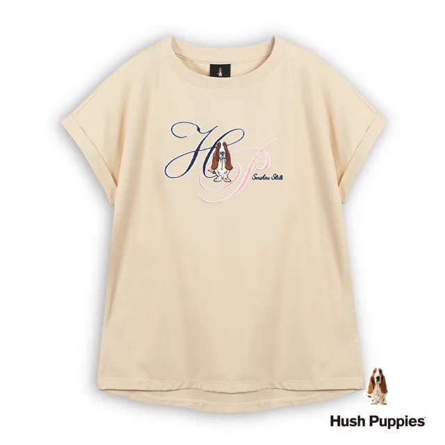 【Hush Puppies】女裝 上衣 草寫HP刺繡狗寬版上衣 (淺卡其 / 63210110)