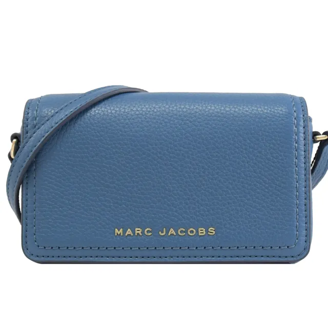 【MARC JACOBS】簡約金屬LOGO全皮革迷你方包單肩包斜背包(藍)