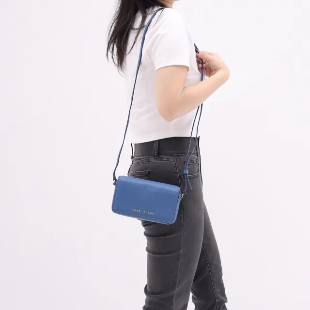【MARC JACOBS】簡約金屬LOGO全皮革迷你方包單肩包斜背包(藍)