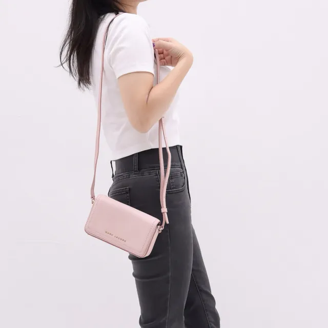 【MARC JACOBS】簡約金屬LOGO全皮革迷你方包單肩包斜背包(粉)