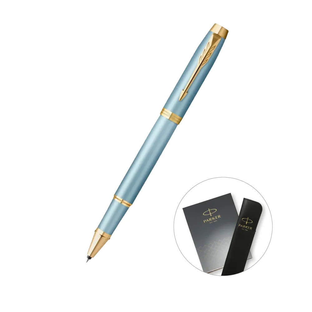 【PARKER】新IM系列 水漾藍 鋼珠筆 真皮筆套禮盒 客製化刻字(原廠正貨)