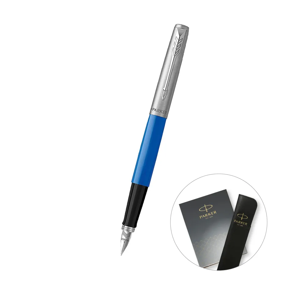 【PARKER】Jotter ABS 藍桿鋼筆 真皮筆套禮盒 客製化刻字(原廠正貨)