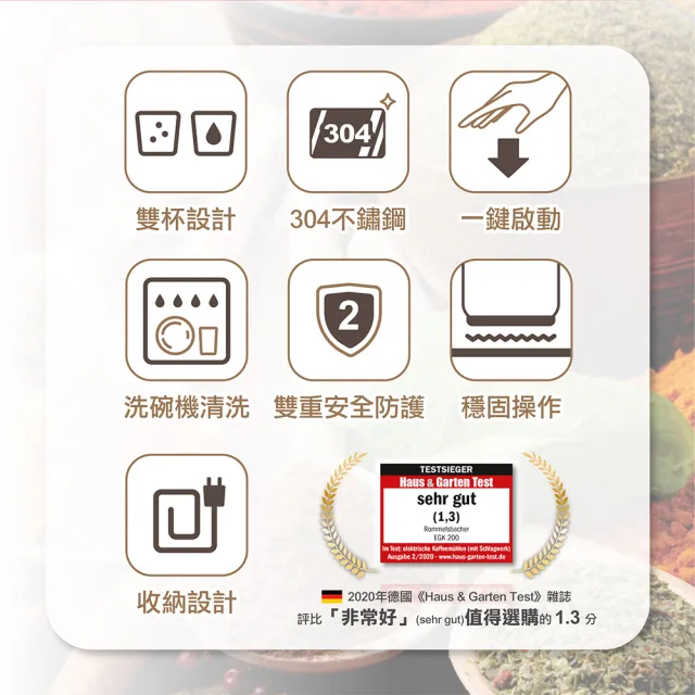 【德國 ROMMELSBACHER 諾曼百赫】乾濕雙杯多功能研磨機 EGK 200(研磨機 磨豆機 磨粉機)