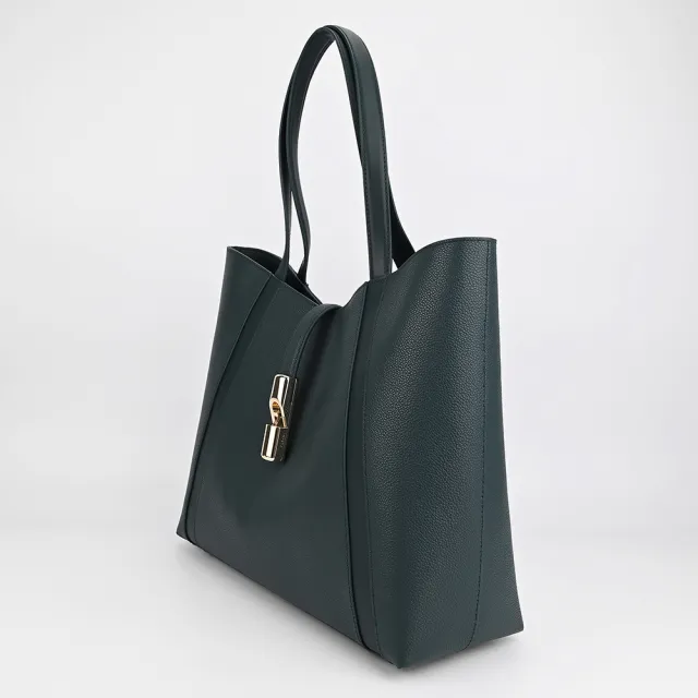 【FURLA 芙拉】Goccia L 手提/肩背托特包(墨綠)