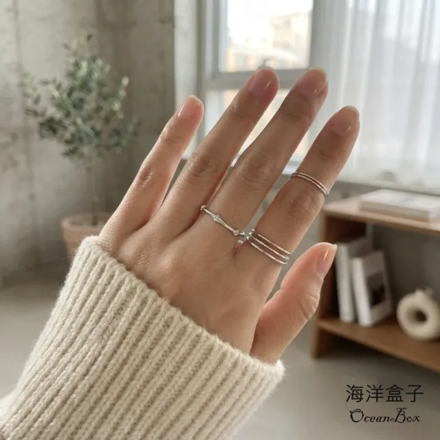 【海洋盒子】優雅竹節設計四芒星鑽S999純銀戒指