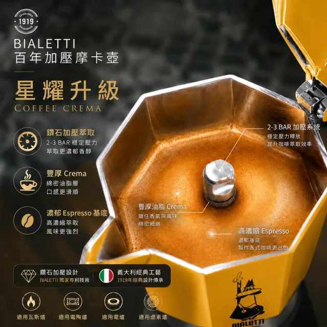 【Bialetti 比亞樂堤】極厚鑽石加壓摩卡壺BRIKKA-4杯份-公司貨(crema醇香/免插電/原廠保固2年)