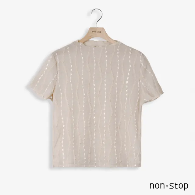 【non-stop】立領透膚燒花T恤-3色