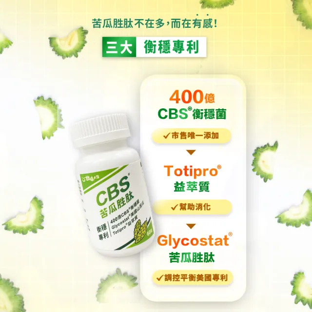 【甘味人生】CBS苦瓜胜肽(60粒/盒/檢場代言/獨家衡穩配方:鉻酵母/美國專利山苦瓜胜/保健禮盒)