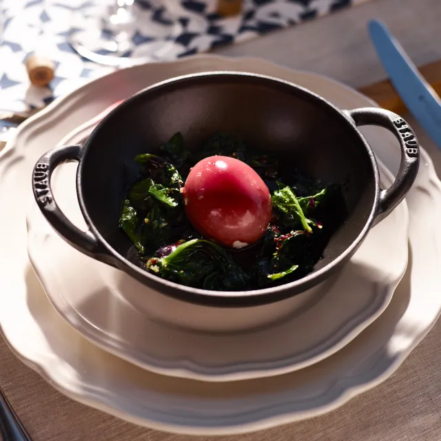 【STAUB】迷你煲琺瑯鑄鐵鍋16cm+圓形琺瑯鑄鐵平煎鍋16cm(德國雙人牌集團官方直營)