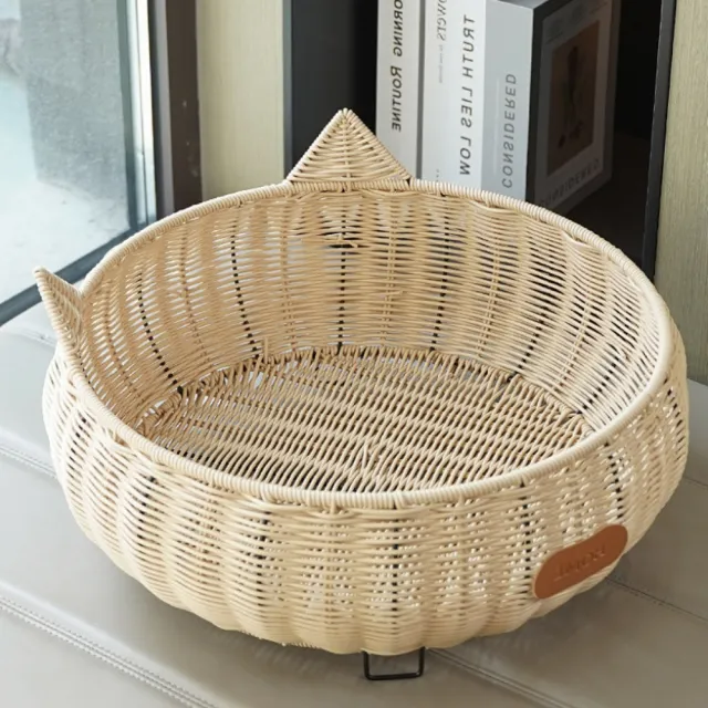 【匠俱】仿藤編透氣貓窩 寵物窩 四季通用可水洗 透氣貓窩 貓屋 寵物涼感墊（附涼蓆 直徑46cm 10kg內適用）