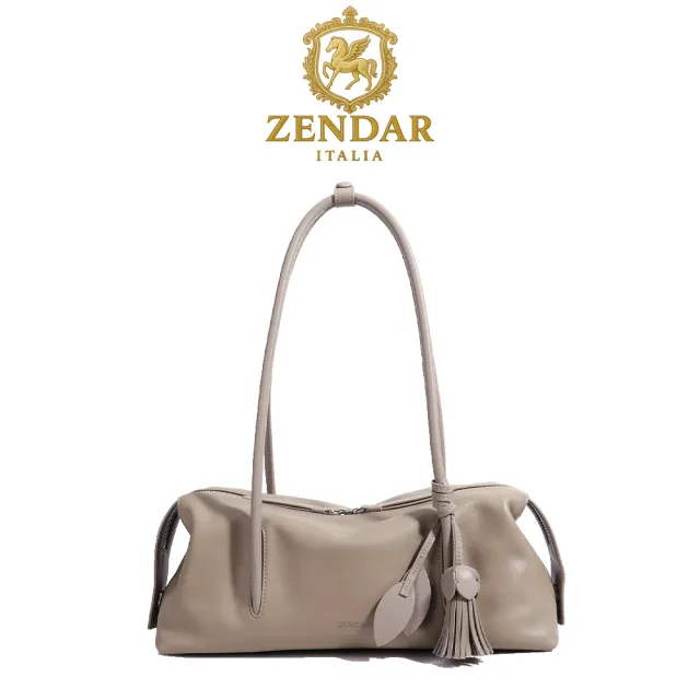 【ZENDAR】台灣總代理 頂級小牛皮肩背包 斯佩II系列 (大象灰 女包)
