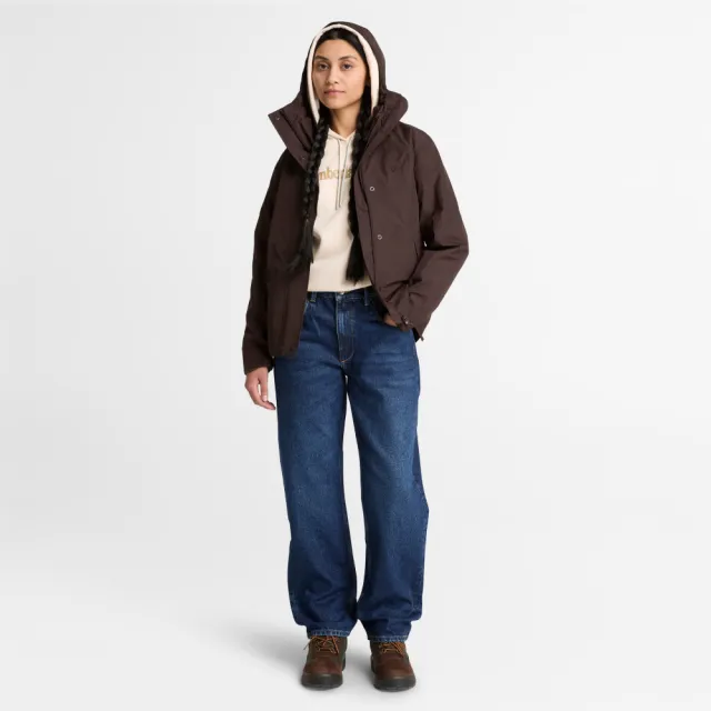 【Timberland】女款白煙色寬版LOGO連帽上衣(0YHCBV04)