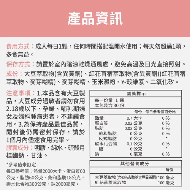 【FJ 豐傑生醫】大豆異黃酮+紅花苜蓿-30顆/袋x3入(熟齡女性調理ｘ營養補給)