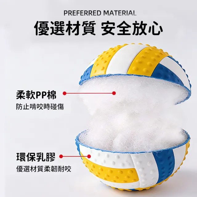【Bayler】運動球造型 狗狗耐咬磨牙潔齒球 (無毒乳膠/高彈力發聲球/排球足球造型/寵物互動解悶玩具)