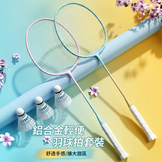【QLZHS】鋁合金輕量減震羽毛球拍 對拍組 穿線拍 比賽訓練羽毛球拍套組 羽拍 進攻型球拍 (贈3尼龍球)