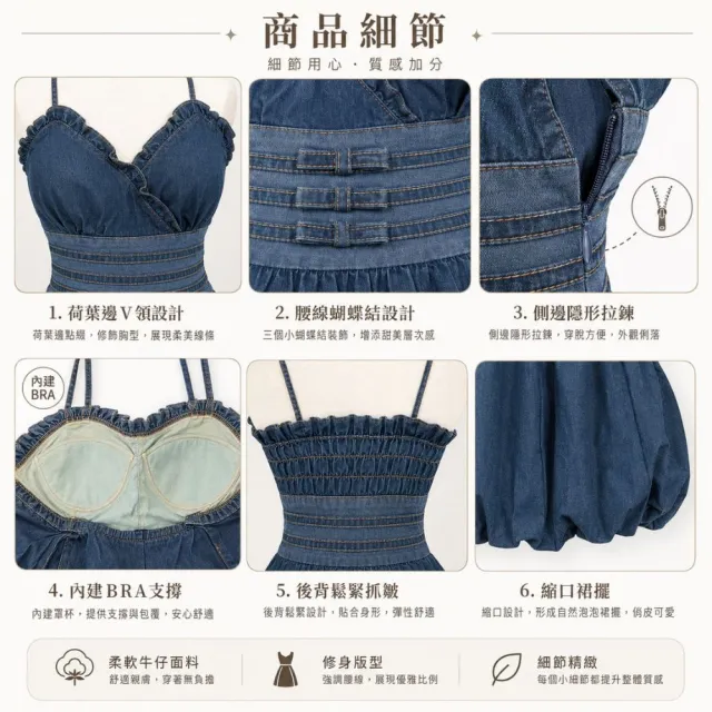 【RH】甜美復古單寧洋裝(甲內含bra牛仔佯裝)