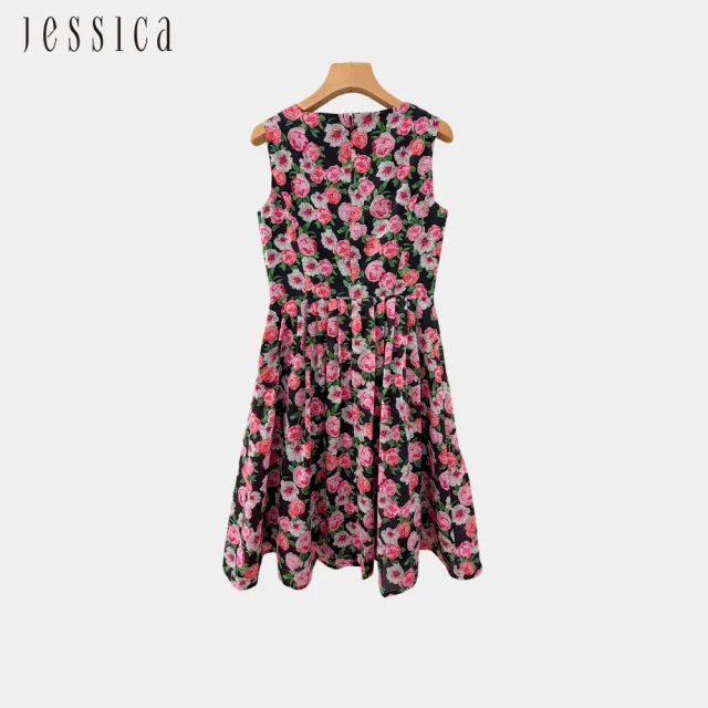 【JESSICA】優雅浪漫印花修身無袖洋裝G43702
