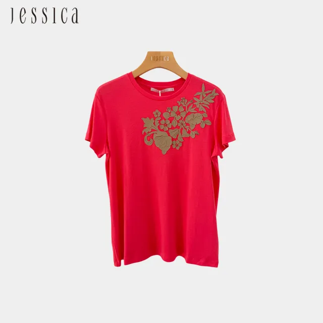 【JESSICA】舒適透氣純棉正肩短袖T恤(紅)243609