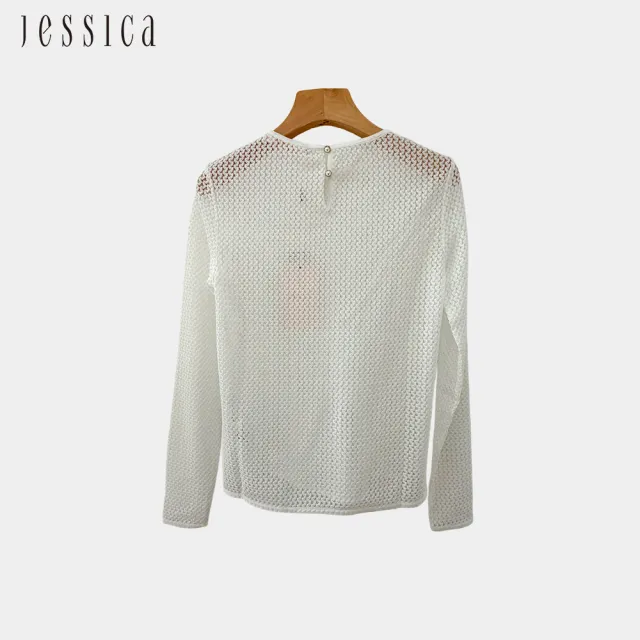 【JESSICA】時尚呼吸感穿搭鏤空長袖T恤（白）243306
