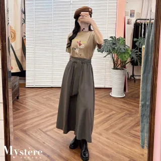 【my stere 我的時尚秘境】綁帶七分口袋寬褲 暖煙灰 大寬褲 A字寬褲 褲裙 綁帶褲裙 綁帶寬 
