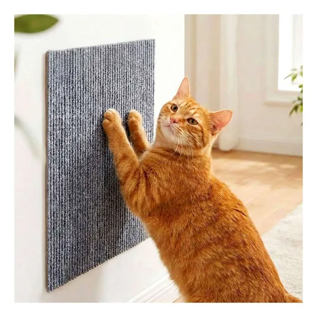 【摩達客】貓咪黏貼牆式貓抓墊 磨爪貼 灰色30*60cm 兩入組 貼牆 貼門 貼家具 隨處可貼附背膠 可剪裁