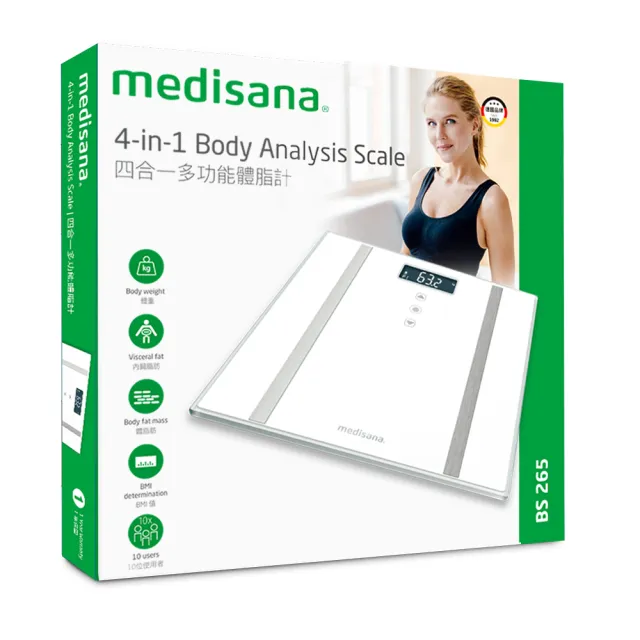 【medisana】四合一多功能體脂計 BS 265(體重計/體脂秤/四點式/自動辨識/復健科醫師推薦)