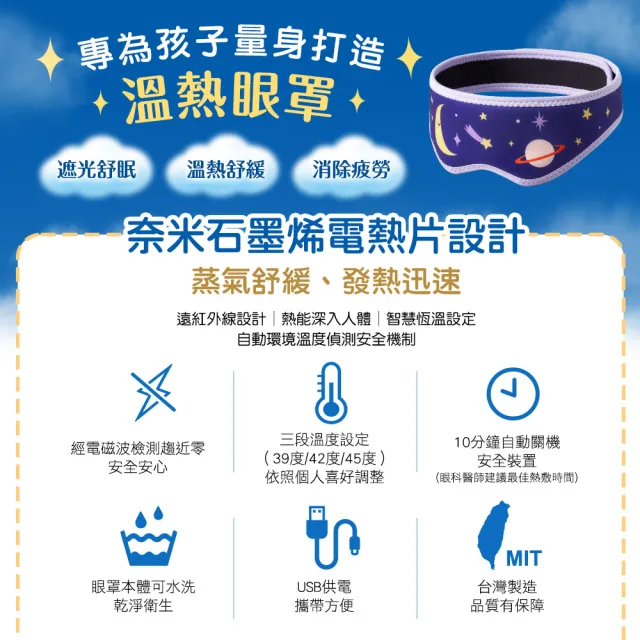 【funcare 船井生醫】智能石墨烯溫感熱敷兒童厚蒸氣SPA眼罩(眼罩+金盞花噴霧+保濕棉)