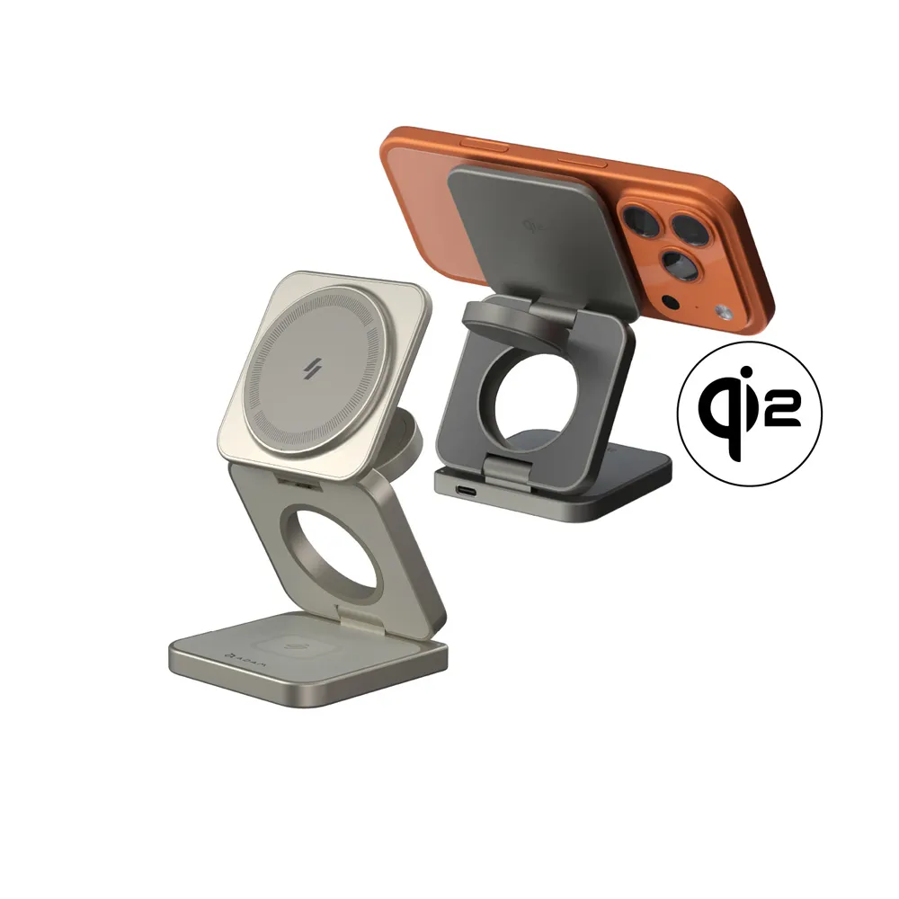 【ADAM 亞果元素】Mag 3 Pro Qi2 15W 折疊式三合一旅行磁吸無線充電座(無線/Magsafe)