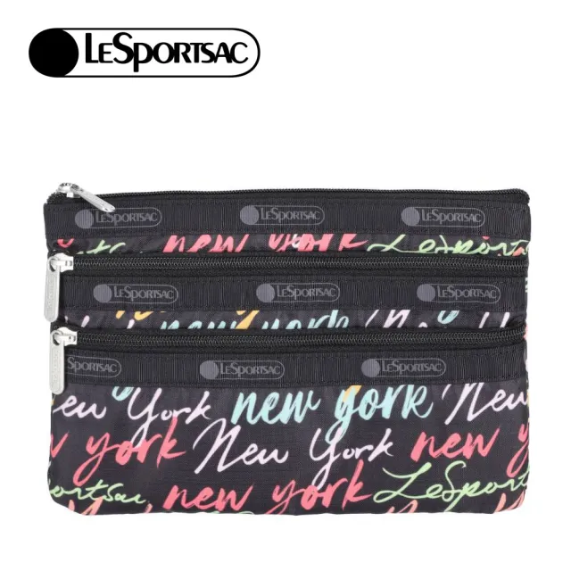 【Lesportsac】3-Zip Cosmetic 三層拉鍊化妝包 收納包 盥洗包 女包 男包(紐約塗鴉風)（其他規格）