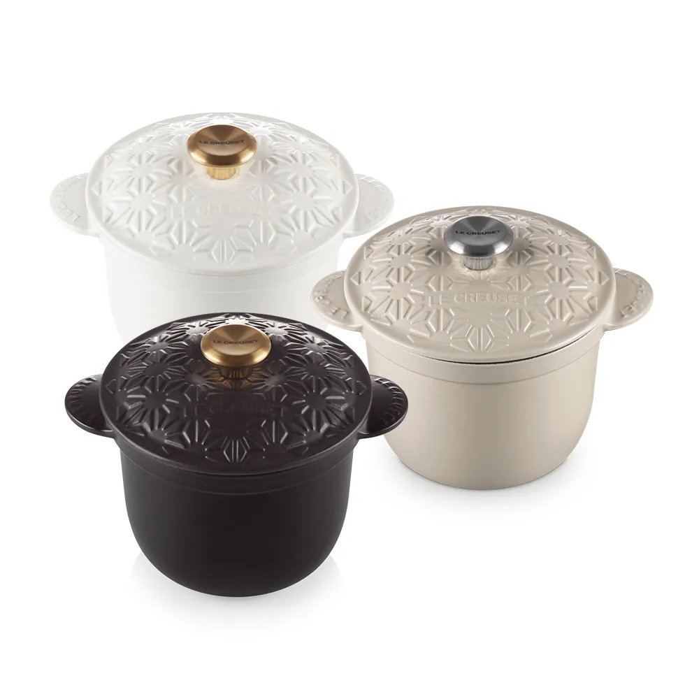 【Le Creuset】和風繪萬用窈窕琺瑯鑄鐵鍋 18(沉靜黑/杏仁奶茶/棉花白 3色選1)