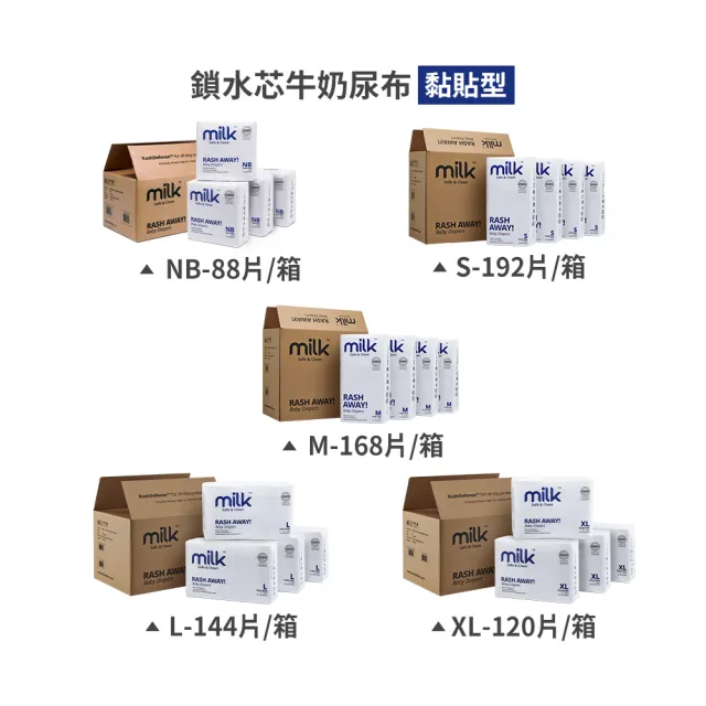 【milk】鎖水芯牛奶尿布 黏貼型 S-XL-多款任選(3箱組)
