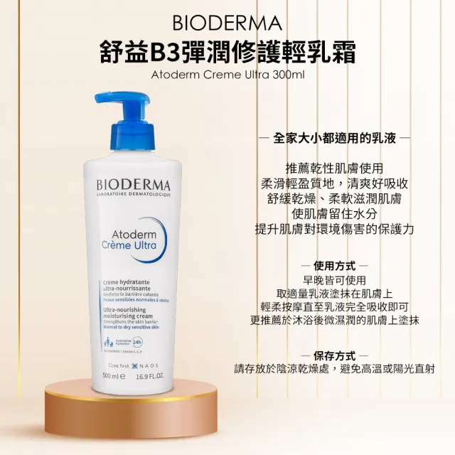 【BIODERMA】舒益B3彈潤修護輕乳霜 500ml(保濕舒緩身體乳)