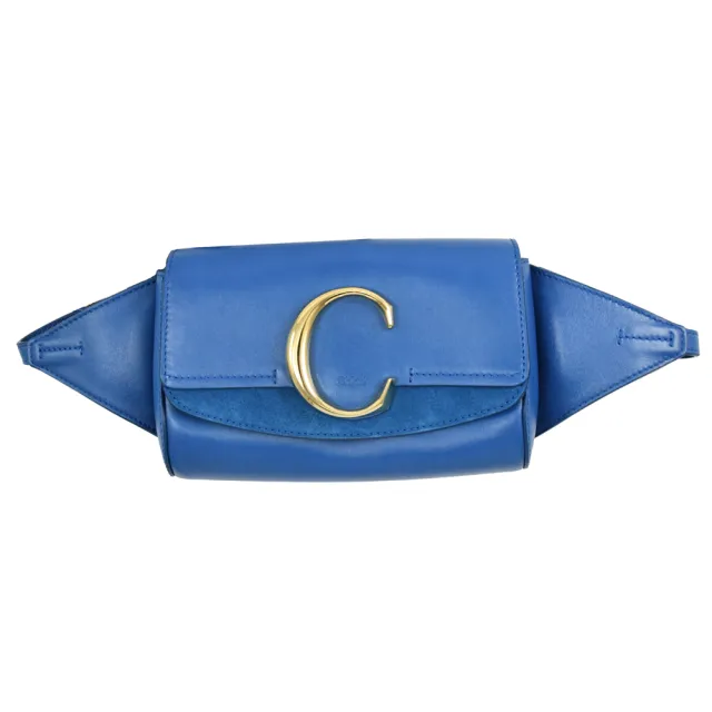 【Chloe’ 蔻依】品牌字母C LOGO拼接三用腰包胸口包(藍)