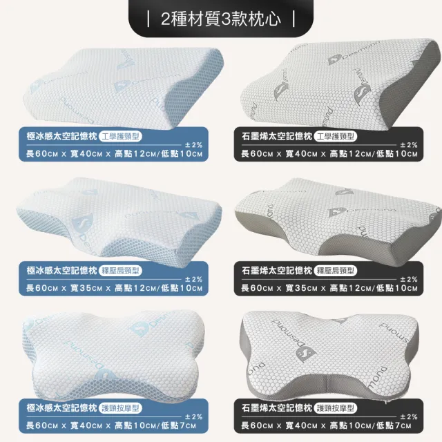 【ISHUR 伊舒爾】石墨烯&極冰感太空記憶枕1入 多款任選(贈天絲枕套1入/蝶型/護頸/涼感/枕頭/枕芯/速達)
