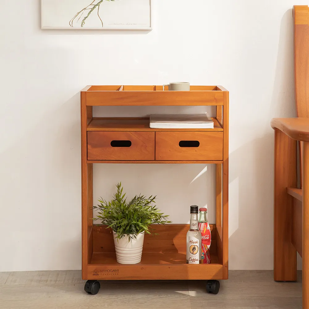 【Mahogany 瑪荷尼家具】免組裝 50X30X70 好運推車MYR-C  全原木桃花心木 滾輪推車 ART-E01