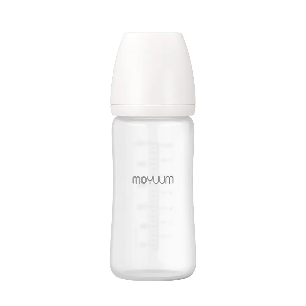 【MOYUUM】韓國 寬口矽膠玻璃奶瓶-雲朵白(240ml)