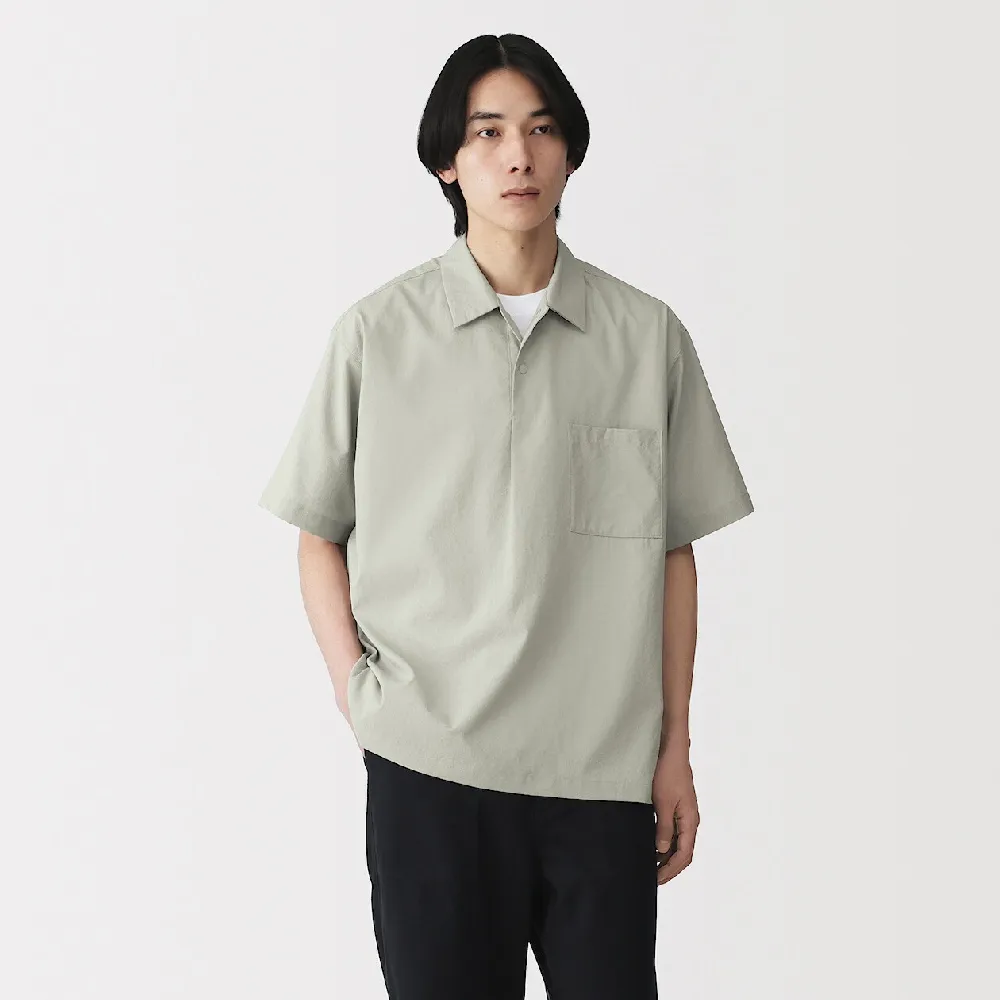 【MUJI 無印良品】男透氣短袖布帛POLO衫(灰色/黑色/藍色/暗藍)