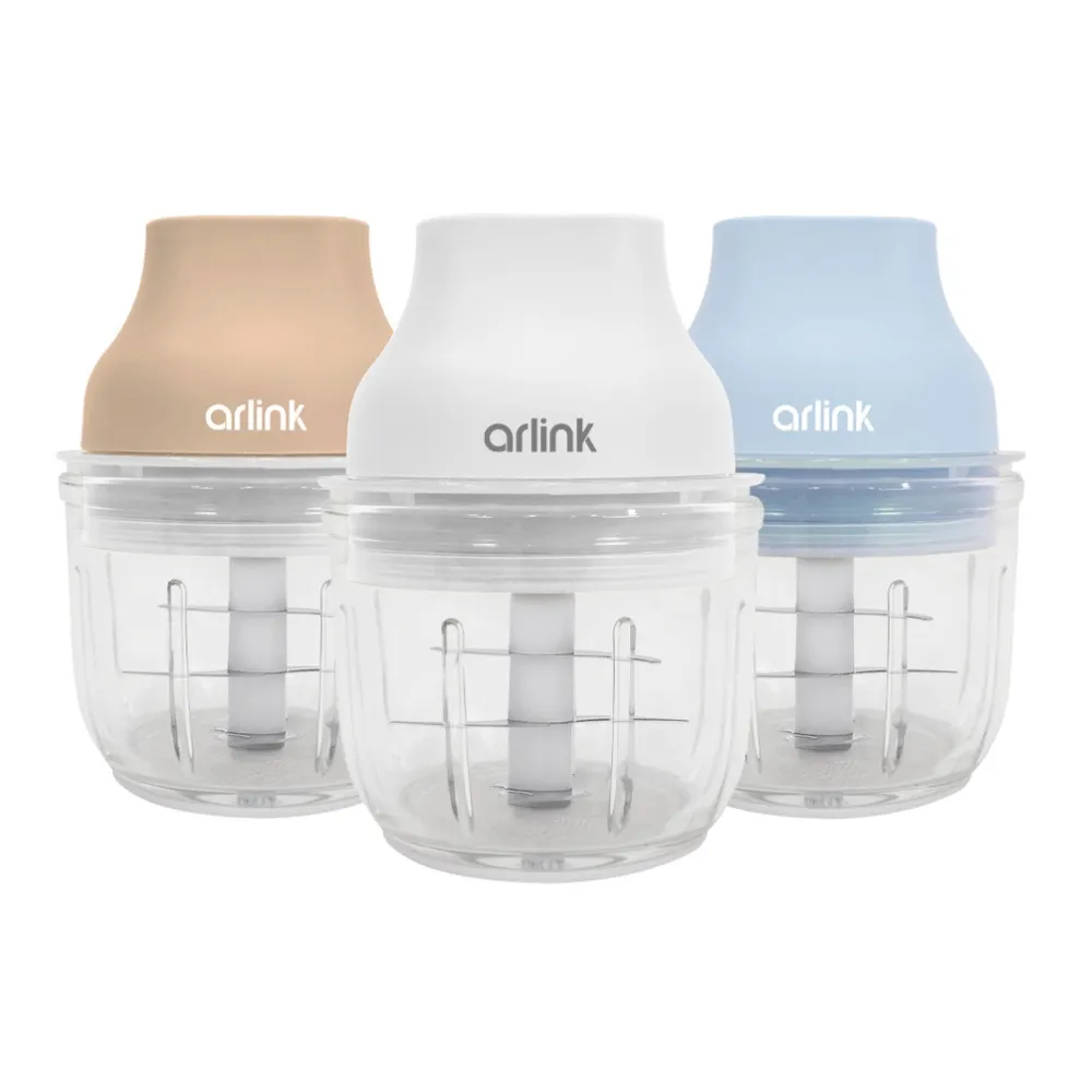 【Arlink】2入組 AG270CB  一大一小玻璃款 三色可選 食物料理機/電動蒜泥器/切蒜機(蒜泥機)