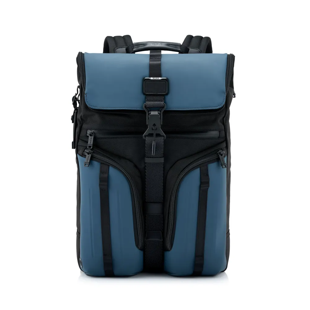 【TUMI】Alpha Bravo Surveillance 彈道尼龍翻蓋後背包 - 灰藍