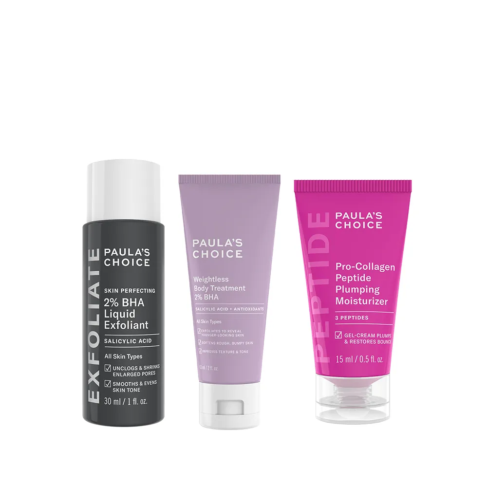 【PAULA’S CHOICE 寶拉珍選】全身煥膚新客組(2%水楊酸精華+身體乳60ml+胜肽膠原緊緻霜15ml)