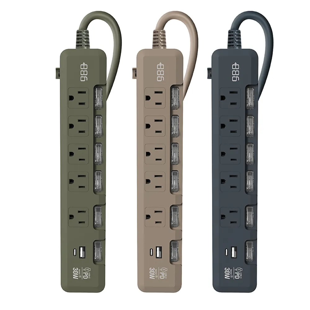 【+886】極野家 6開5插USB+Type C PD 30W 快充延長線