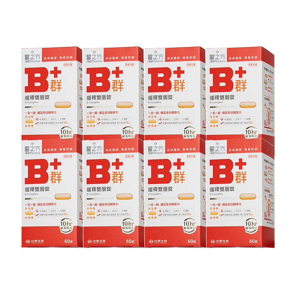 【台塑生醫醫之方】緩釋B群雙層錠x8瓶(共480錠-李李仁代言-耐力10小時.高單位維生素B群.乳清蛋白.長庚團隊)