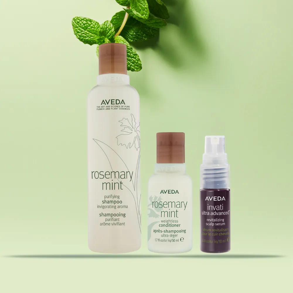 【AVEDA】沁涼豐盈特談組(迷迭/薄荷洗髮精250ml+迷迭/薄荷潤髮乳50ml+豐盈菁華10ml)_夏日_清爽_天然植萃