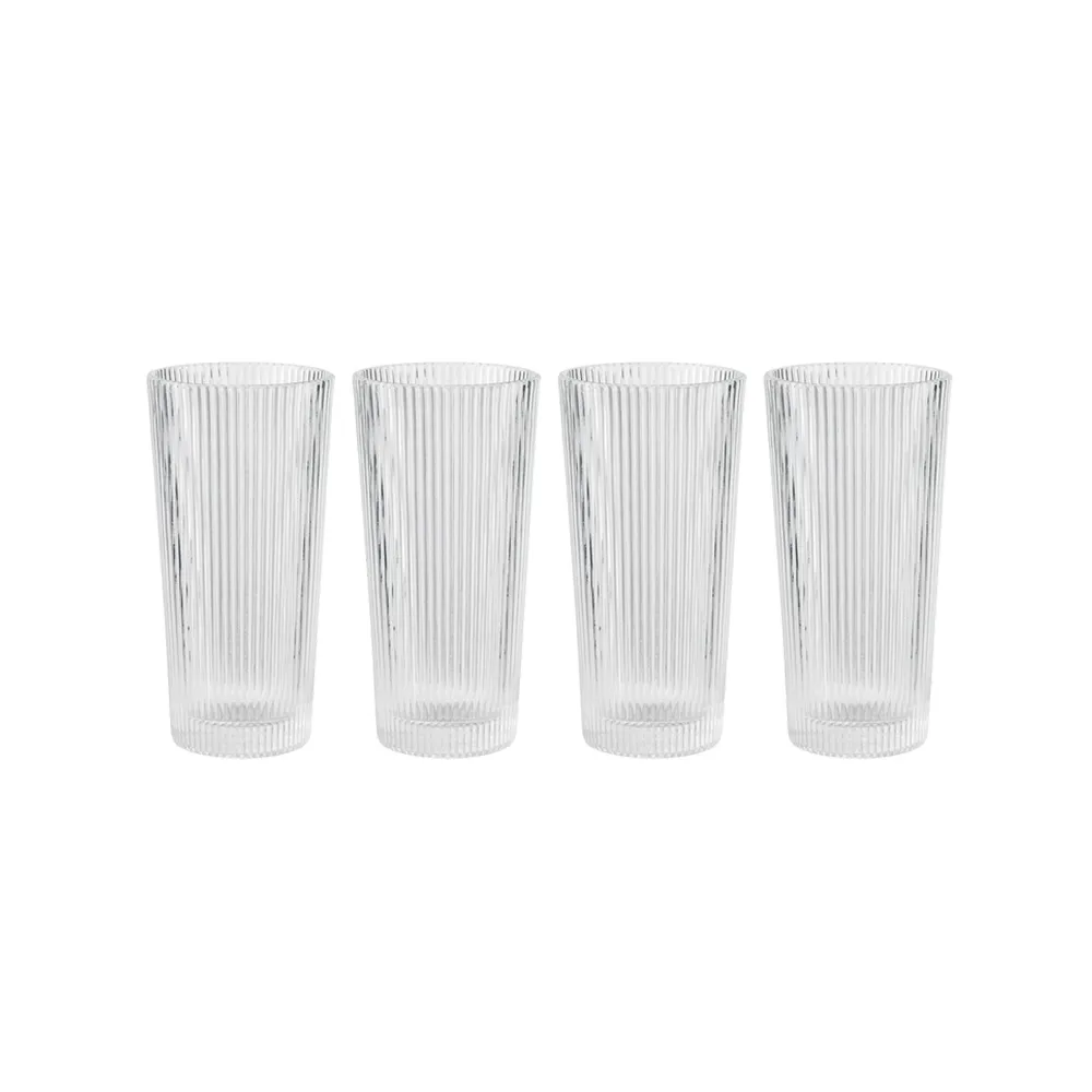 【IUSE】丹麥 Stelton Pilastro 玻璃長飲杯/300ml/4入組(北歐/線條/玻璃水杯)