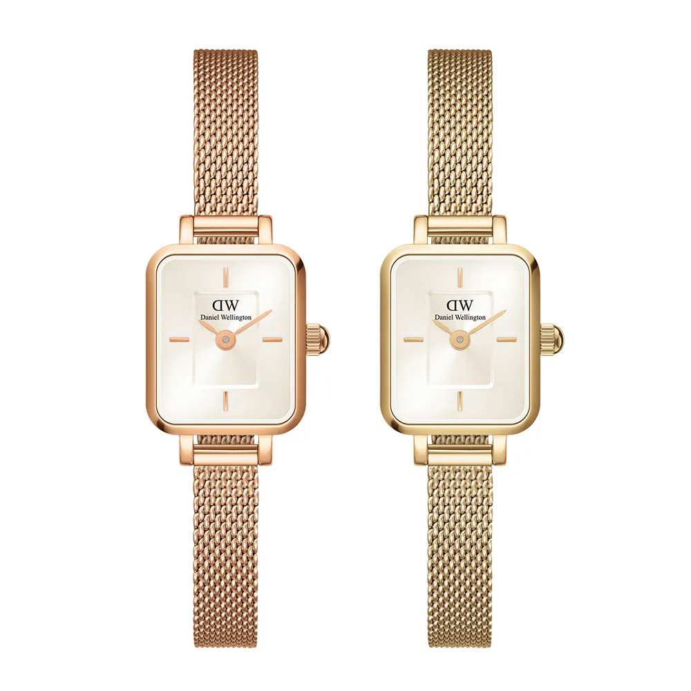 【Daniel Wellington】DW 手錶 Quadro Mini 15.4x18.2mm 方糖系列編織小方錶-香檳金錶盤(兩色任選)