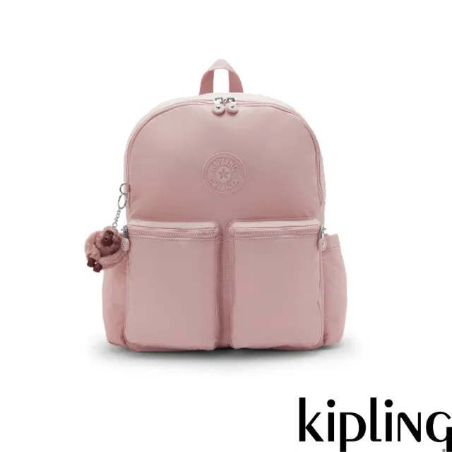 【KIPLING】絲絨粉多拉鍊收納後背包-CHARNELL 女包