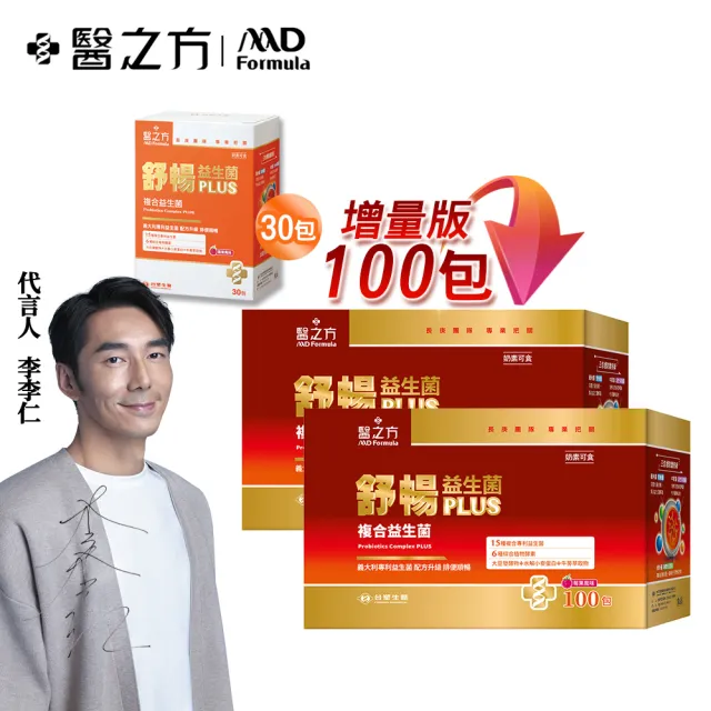 【台塑生醫醫之方】momo獨家舒暢益生菌PLUS加大版x2盒(共200包-李李仁代言-300億活菌.6種酵素.排便順暢)